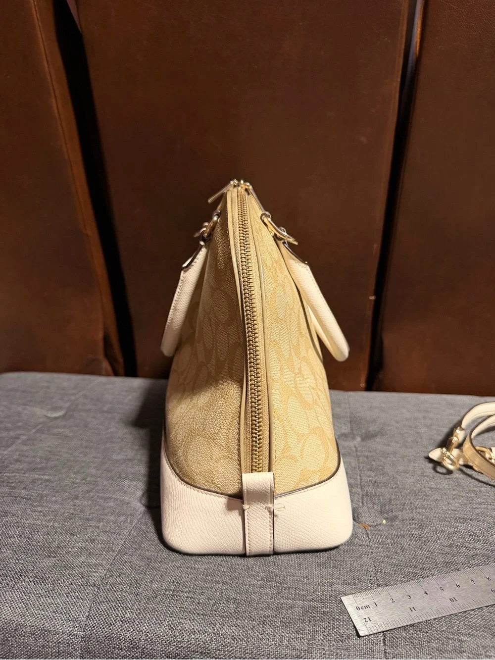 Coach Signature Dome Satchel — Beige & White Trim